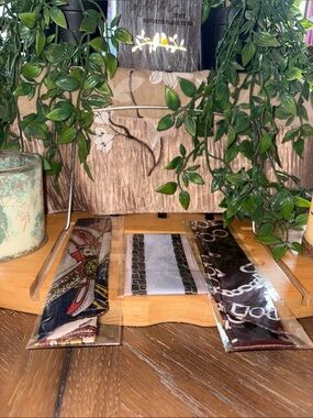 BUNDLE OF 3 Silk Neck/Purse Scarves in Black/lilac Multicolor& Brown and Gold